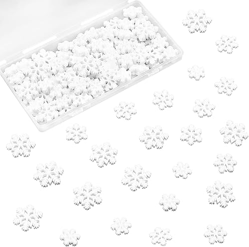 OLYCRAFT 100 piezas de copos de nieve de resina blanca, cabujón de copo de nieve blanco, adornos de resina para álbumes de recortes, manualidades de