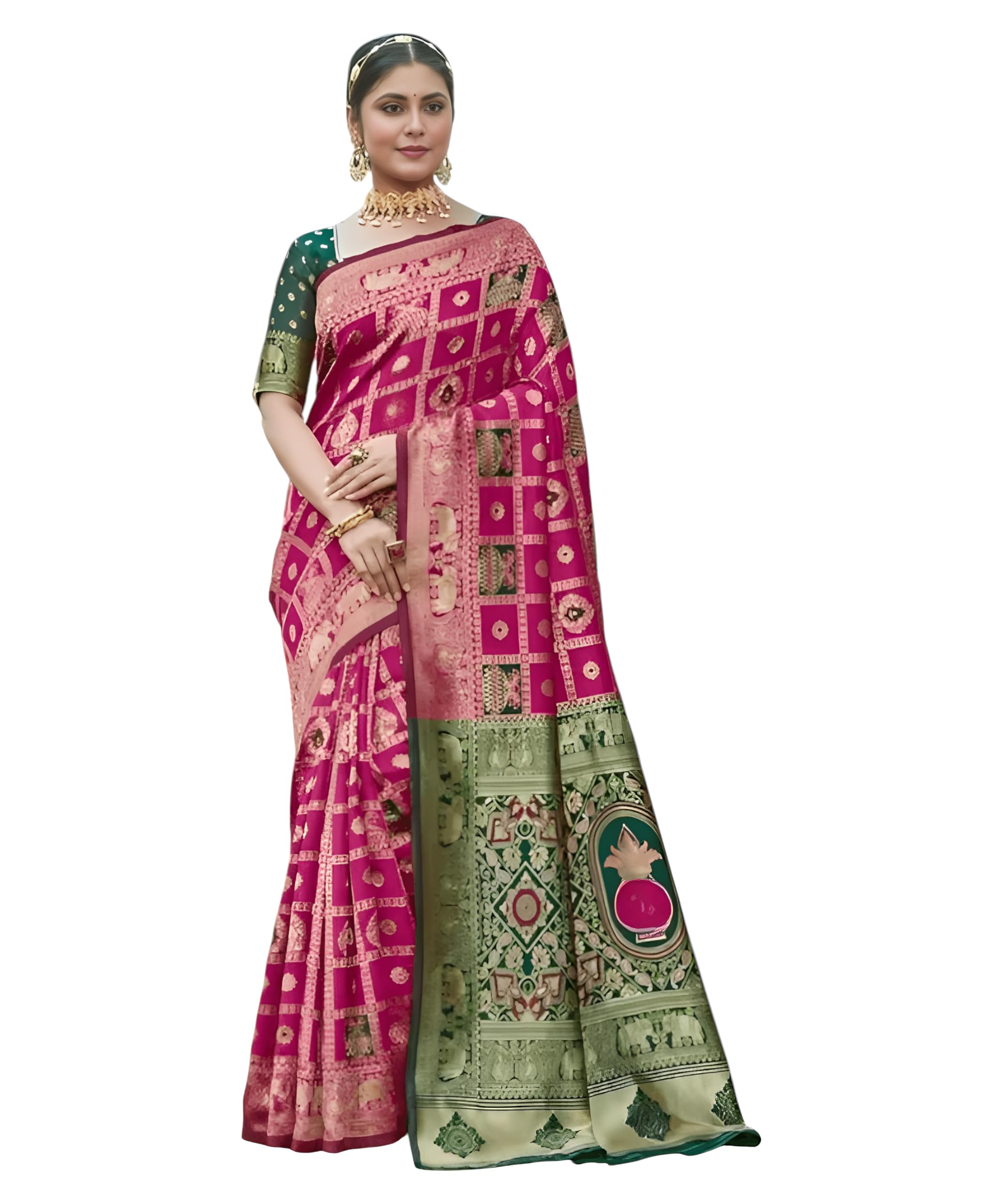 yashika Women's Banarasi Kanjivaram Silk Woven Saree | Animal Printed Patola Silk Saree for Women-picture-31
