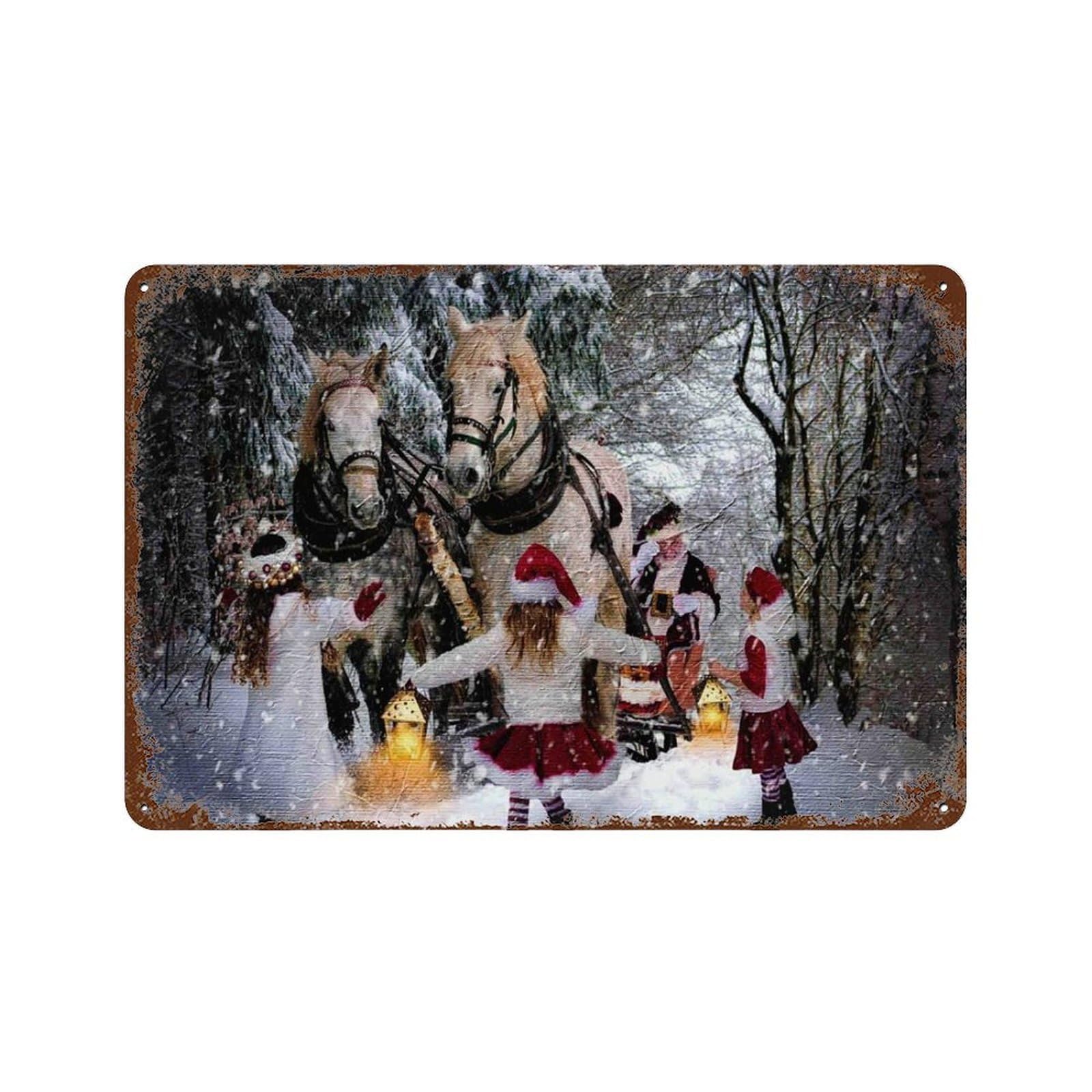 xiaoxiaoshen Retro Santa Claus, Sleigh And Horses Wall Decor Art Metal Tin Poster Modern Home Decor Art Home Bar Shop Decorations Vintage Sign 20x30cm