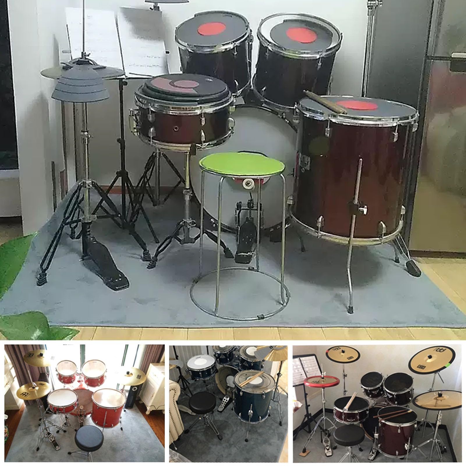 Schlagzeugteppich Drum Teppich Schlagzeug Teppich 110 x 200 cm Schallschutz Matte rutschfeste Trommel Teppiche Antivibrationsmatten Quadratische Schallschutzdecke für E-Drum-Kits Bass Drum Snare