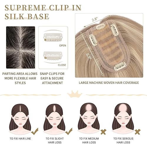 Miniatura 76 de Hairro 100% Real Human Hair Toppers for Women No Bang, Clip in Real Hairpieces, Breathable Silk Base for Covering Greyish Thinning Hair Loss on Top