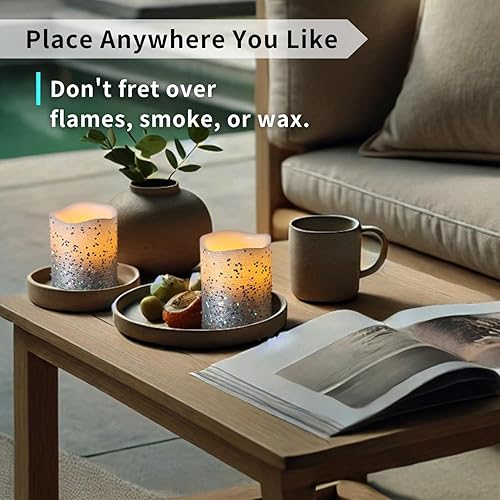 Miniatura 5 de Furora LIGHTING Velas sin llama plateadas con control remoto paquete de 8 velas LED de cera real funcionan con pilas velas falsas parpadeantes Azul