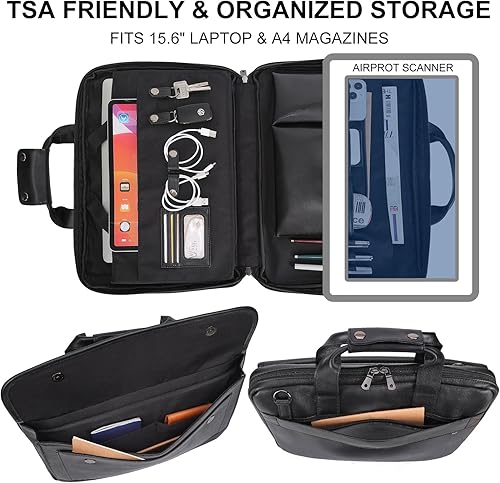 Miniatura 4 de Masa Kawa Maletín de cuero para hombre, delgado de 15.6 pulgadas, bolsa para computadora portátil, impermeable, cruzada, para el trabajo de