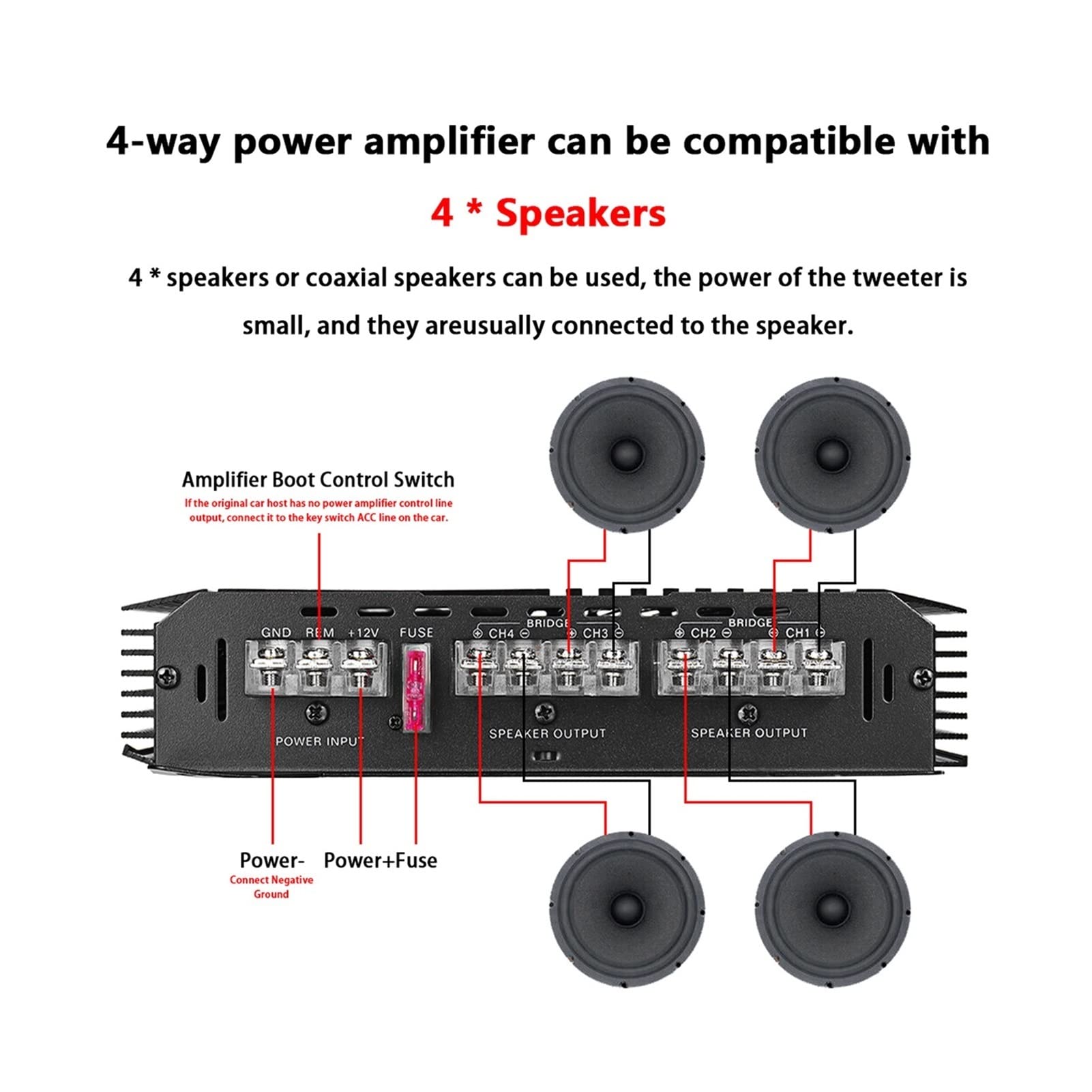 Amplificador, 1 2V 6800W 4 Clase de audio del automóvil del amplificador del automóvil del canal A/b Amplificadores de audio de automóviles potentes amplificadores subwoofer bajo altavoz