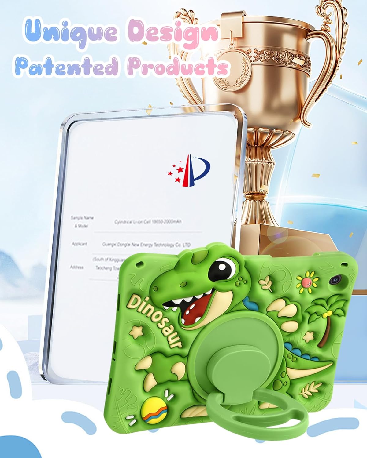 Boaretiu for Samsung Galaxy Tab A9+ Case - Cute Cartoon Silicone Cover with Adjustable Shoulder Strap & Rotating Stand for Kids Boys Girls, for Samsung Galaxy A9 Plus Tablet Case 2023, Green Dinosaur