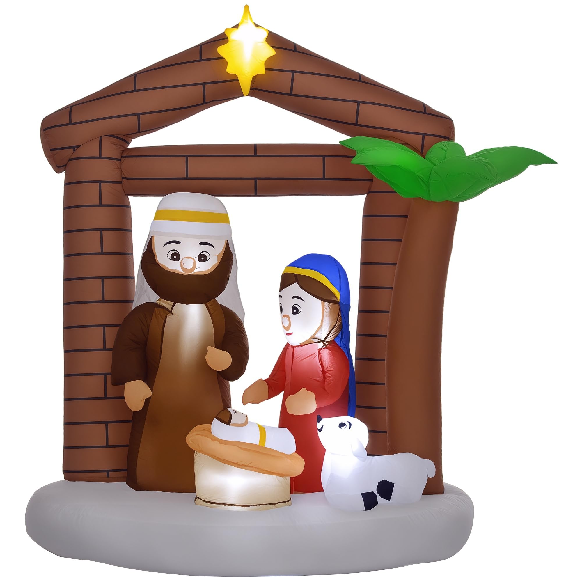 Outsunny Belén Inflable Navideño con Luces LED 150x90x185 cm Multicolor | Decoración Inflable Navideña, con Inflador, Hinchable Navidad para Exterior