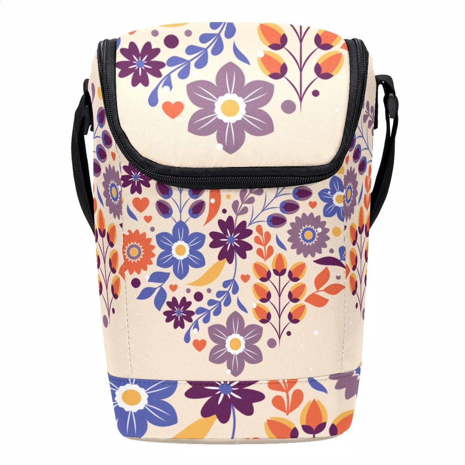 Lonchera grande con estampado de corazón floral y bandolera regulable