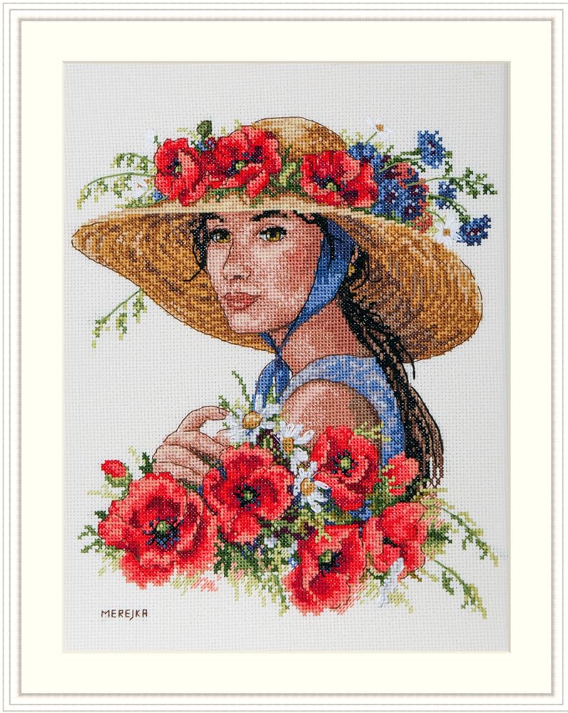 Merejka Kit de broderie au point de croix avec chapeau de fleur, Loisir Créatif Adulte, Kit Activité Manuelle