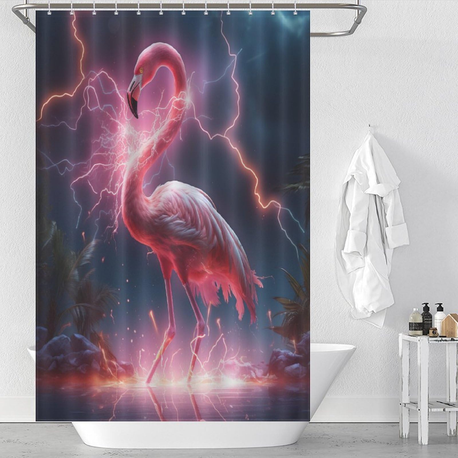 Rideau de douche polyester étanche motif flamant rose pour une salle de bains moderne et propre