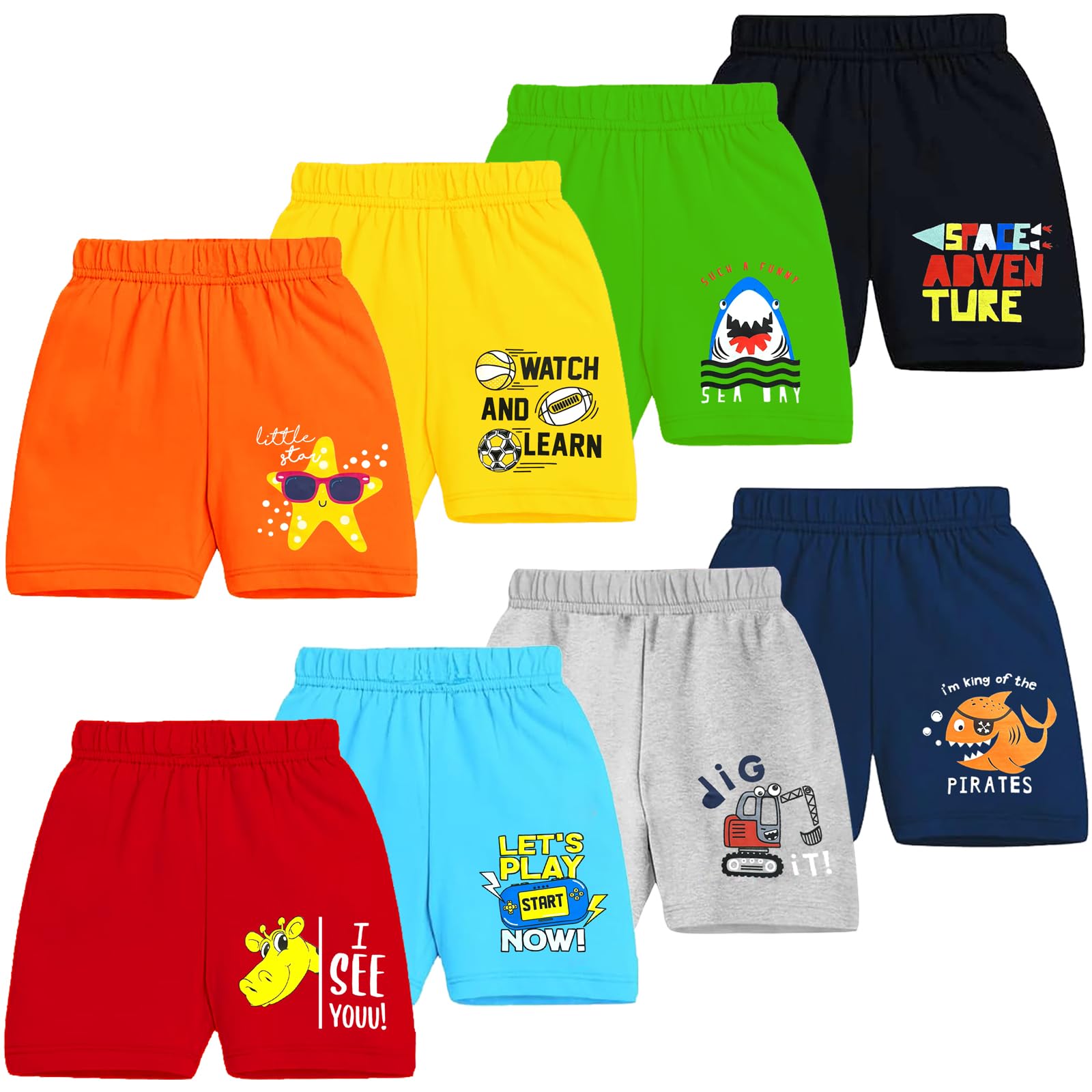 KuchipooBoys Regular Fit Cotton Shorts - Pack of 8
