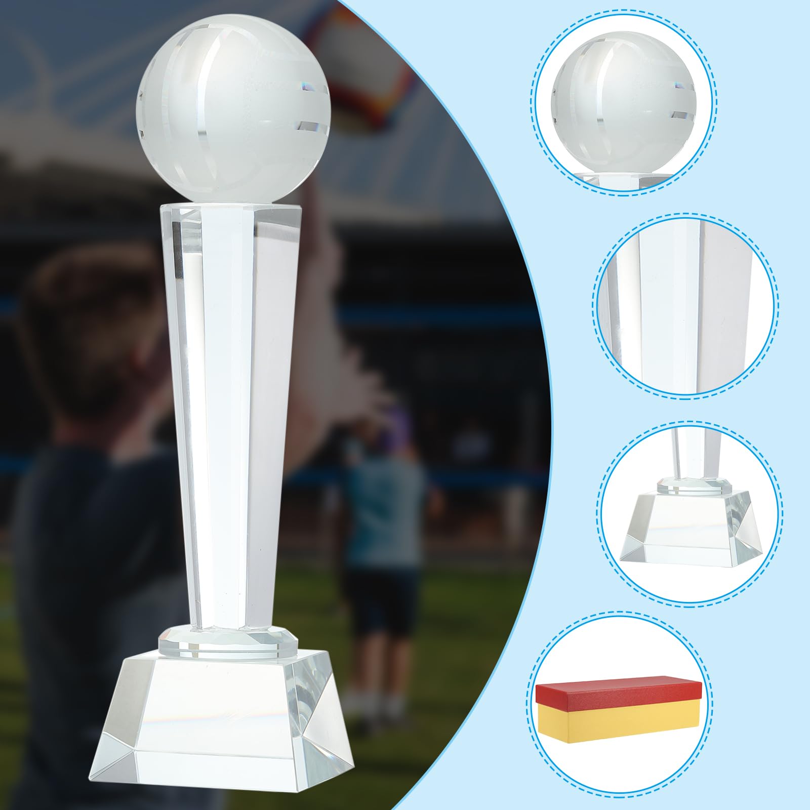 QUARKZMAN Kristallglas Trophäe Mit Box 9 X 2.8 Zoll 2 Stück Volleyball Champions Auszeichnung Für Desktop Tischdekoration Turniere Sportwettbewerbe Briefbeschwerer Klar