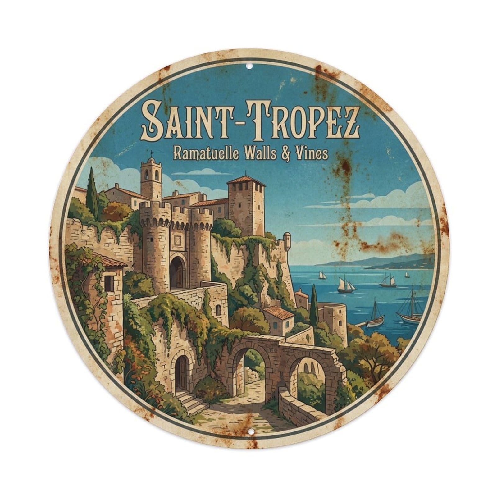 Rampart Village Sea View Travel France Saint Tropez Metal Tin Sign