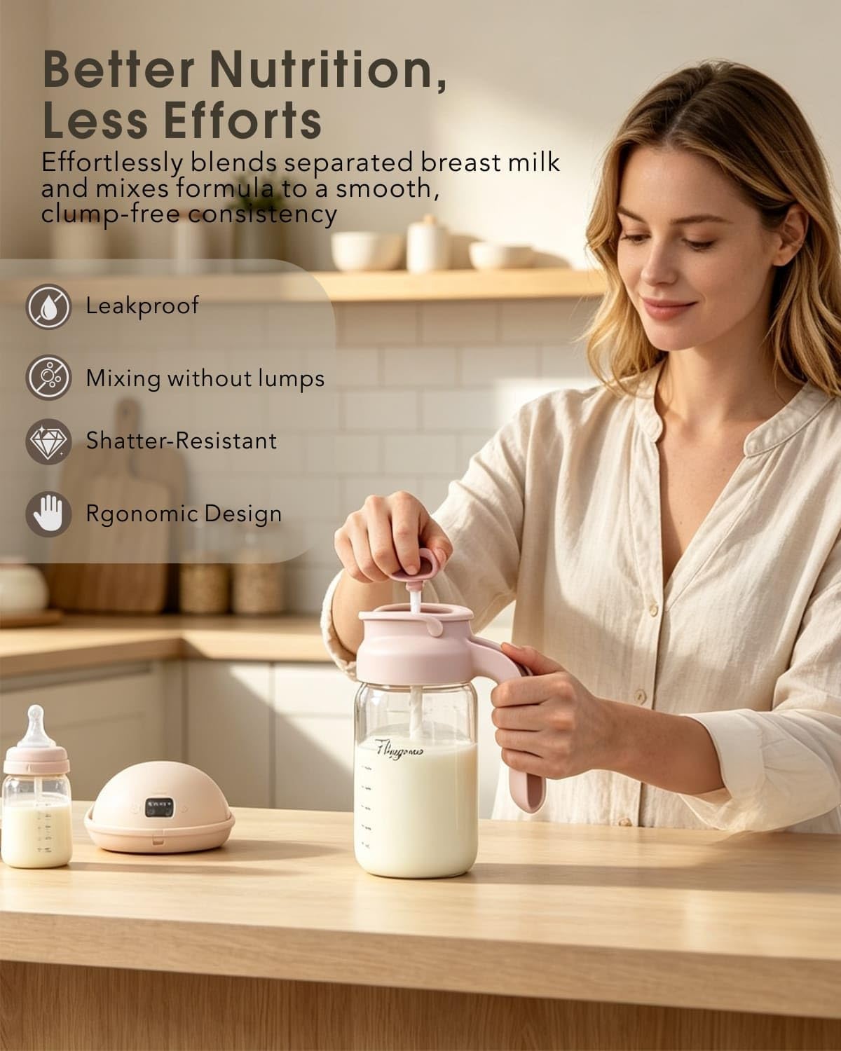 Glass Breast Milk Pitcher, Baby Formula Mixing Pitcher - 24oz, Pink image 2