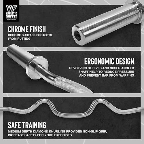 Miniatura 3 de WF Athletic Supply Olympic - Barra de pesas súper rizada, de 4 pies y 48 pulgadas, para discos de peso de 2 pulgadas, barra rizadora para