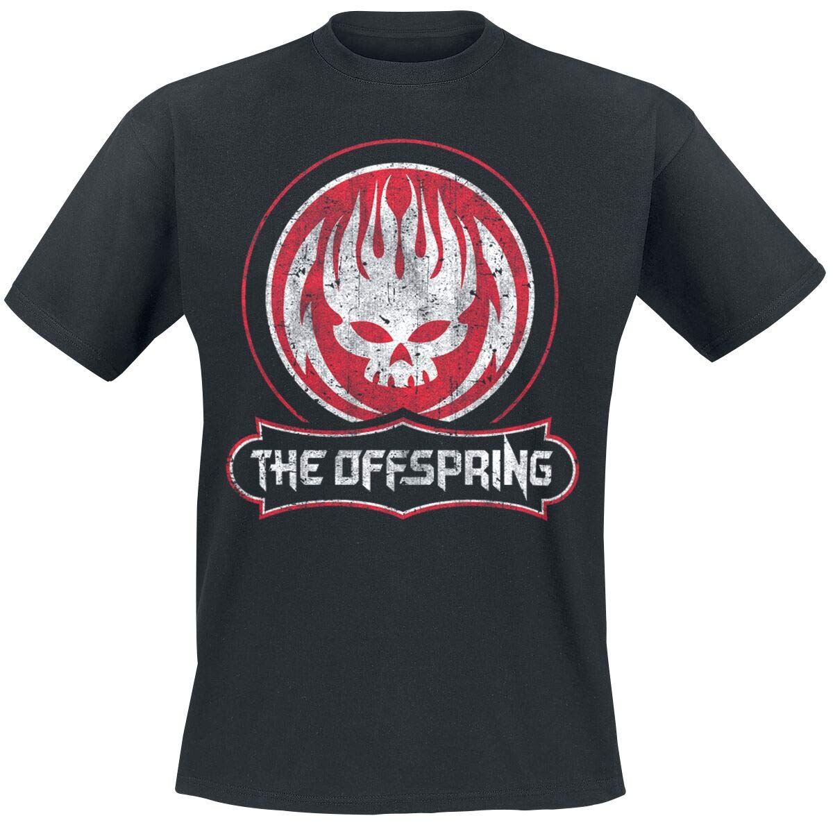 Men's Black The Offspring Distressed Skull T-Shirt, 100% Cotton, Regular Large