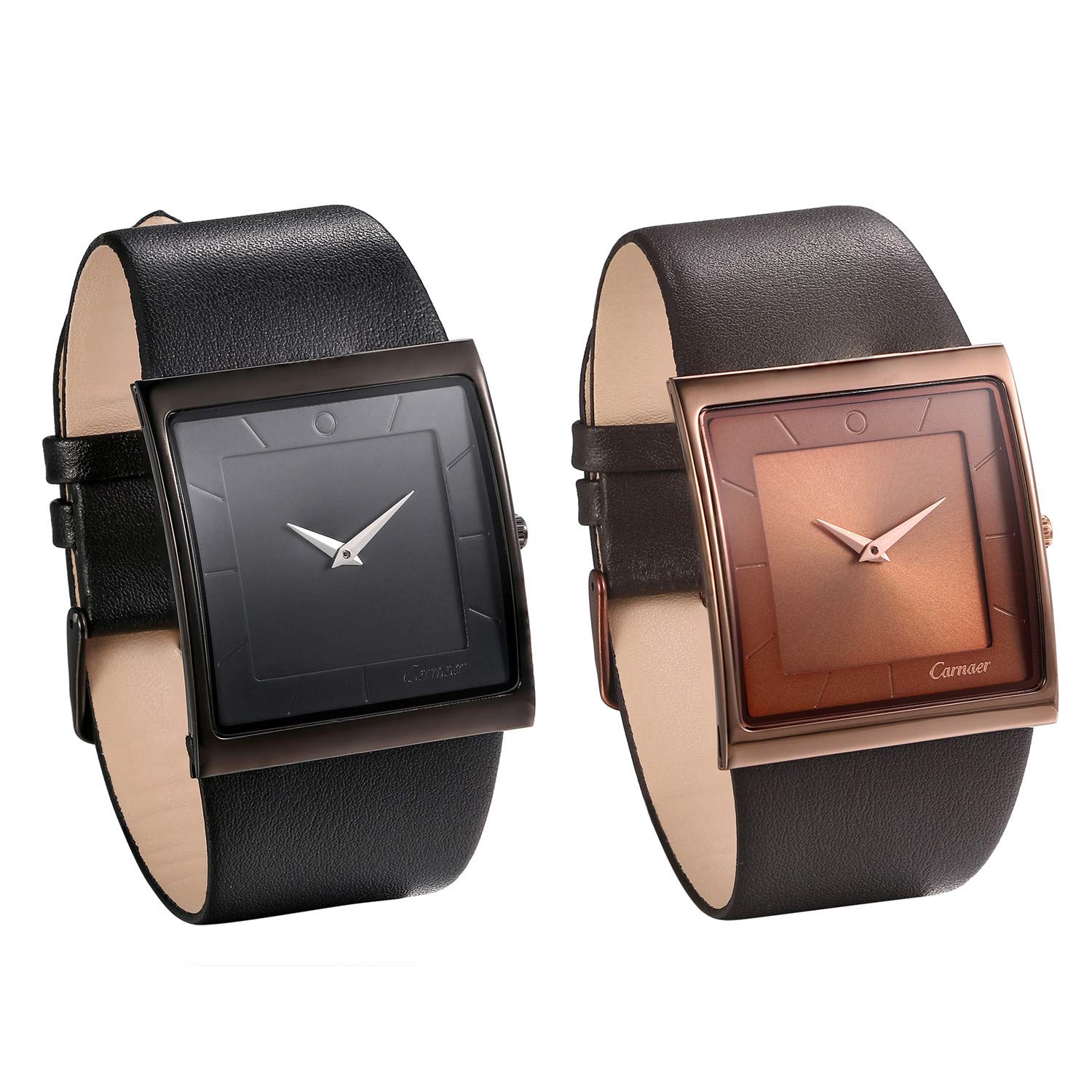 JewelryWe Orologio da Polso da Uomo al Quarzo alla Moda, Quadrante Quadrato, Cinturino in Pelle Nero, Orologio al Lavoro, Regalo