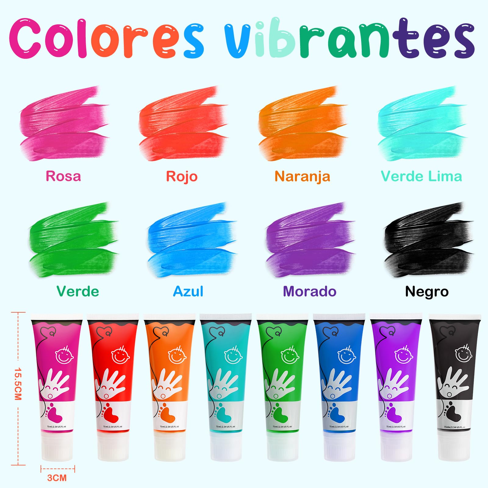 Pintura de Dedos para Niños Con Cabeza de Esponja 8 Colores No Tóxico y Lavable 75 ml/Tubo, Pintura Dedos Adecuado Para Regalos de Educación Infantil, Pintura Hecha a Mano,Regalo Navidad