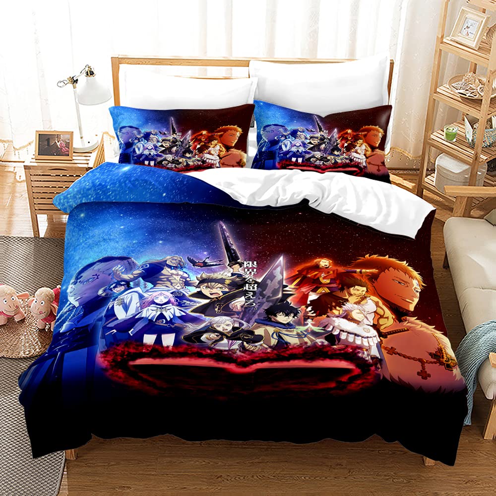 Nichiyobi 6 Black Clover Duvet Cover Bedding Set - Duvet Cover And Pillowcase, Microfibre, 3D Digital Print, Three-Piece Bed Linen (, Single 135 X 200 Cm)