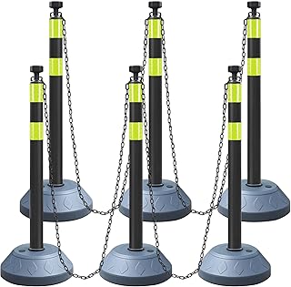 OrangeStar 6 Packs Traffic Delineator Post Cones, Expandable 40” Chain Safety Barriers with 6 x 6.6 Ft Plastic Chains, Crowd Control Stanchion Sets for Outdoor and Indoor