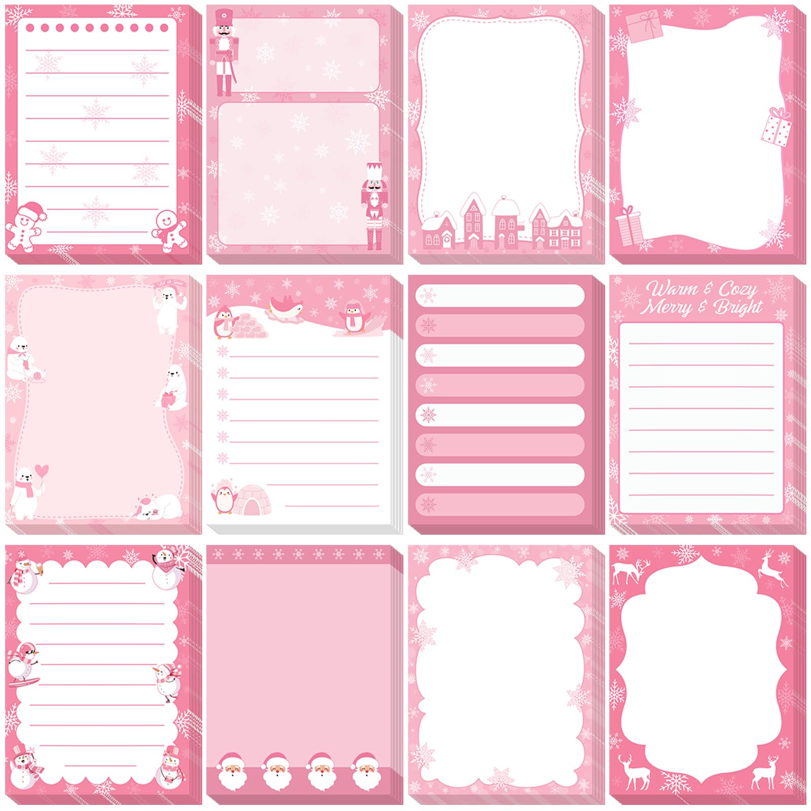 Chiisong 12 Pcs Christmas Sticky Notes Pink Christmas Notepad Santa Claus Snowman Self Adhesive Memo Pads Xmas Cute Decorative Notepad Winter Party Favor for Office Gift Winter Holiday Gift