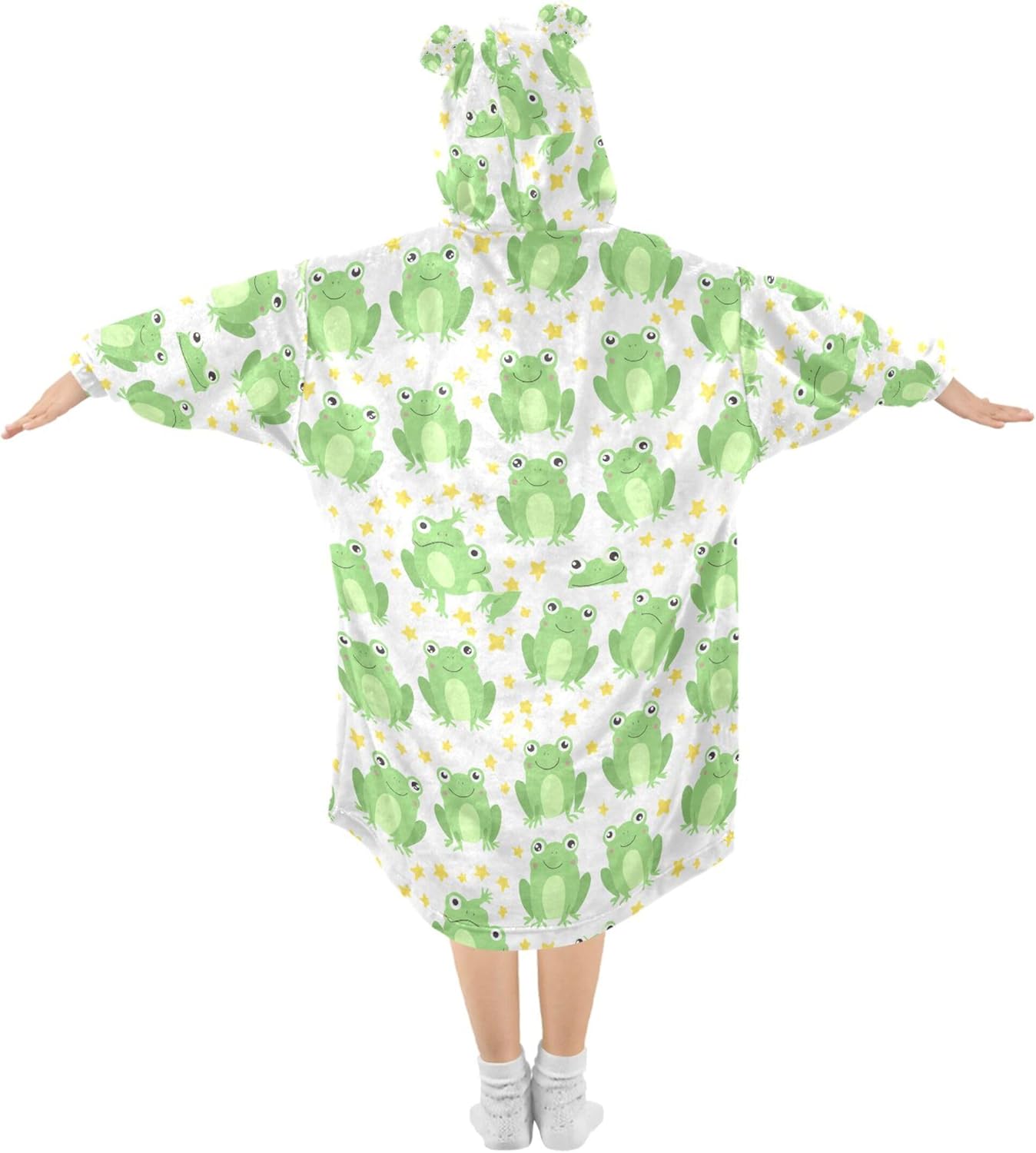 Cute Frog Kids Wearable Blanket Hoodie with Pocket and Sleeves for Toddlers, Cute Hoodies 3-14 Year Girls Boys