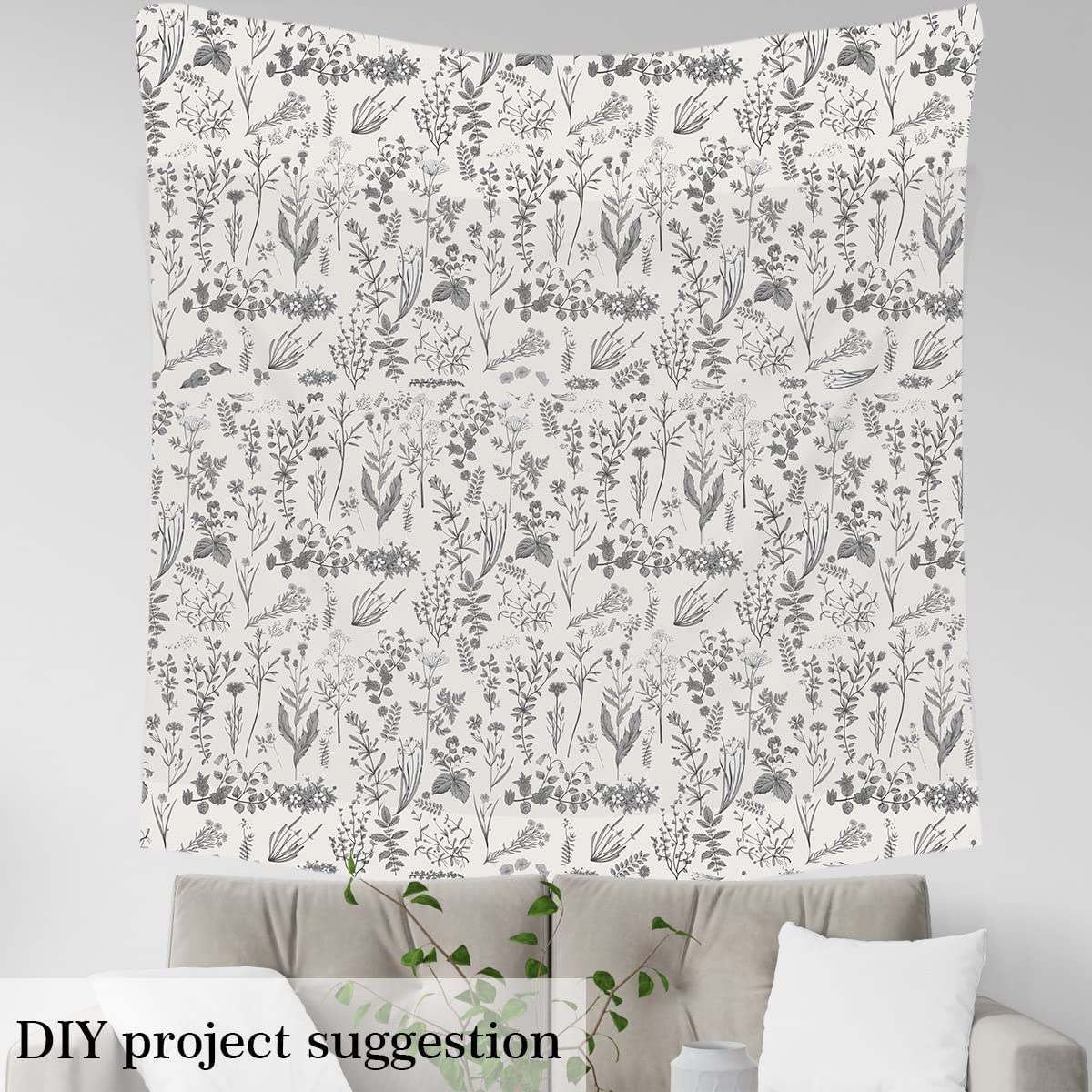 Floarl Upholstery Fabric by The Yard,Farmhouse Flowers Reupholstery Fabric for Chairs,Garden Floral Botanical Waterproof Outdoor Fabric,1 Yard,(L92*W150cm) Gray Black - Image 4