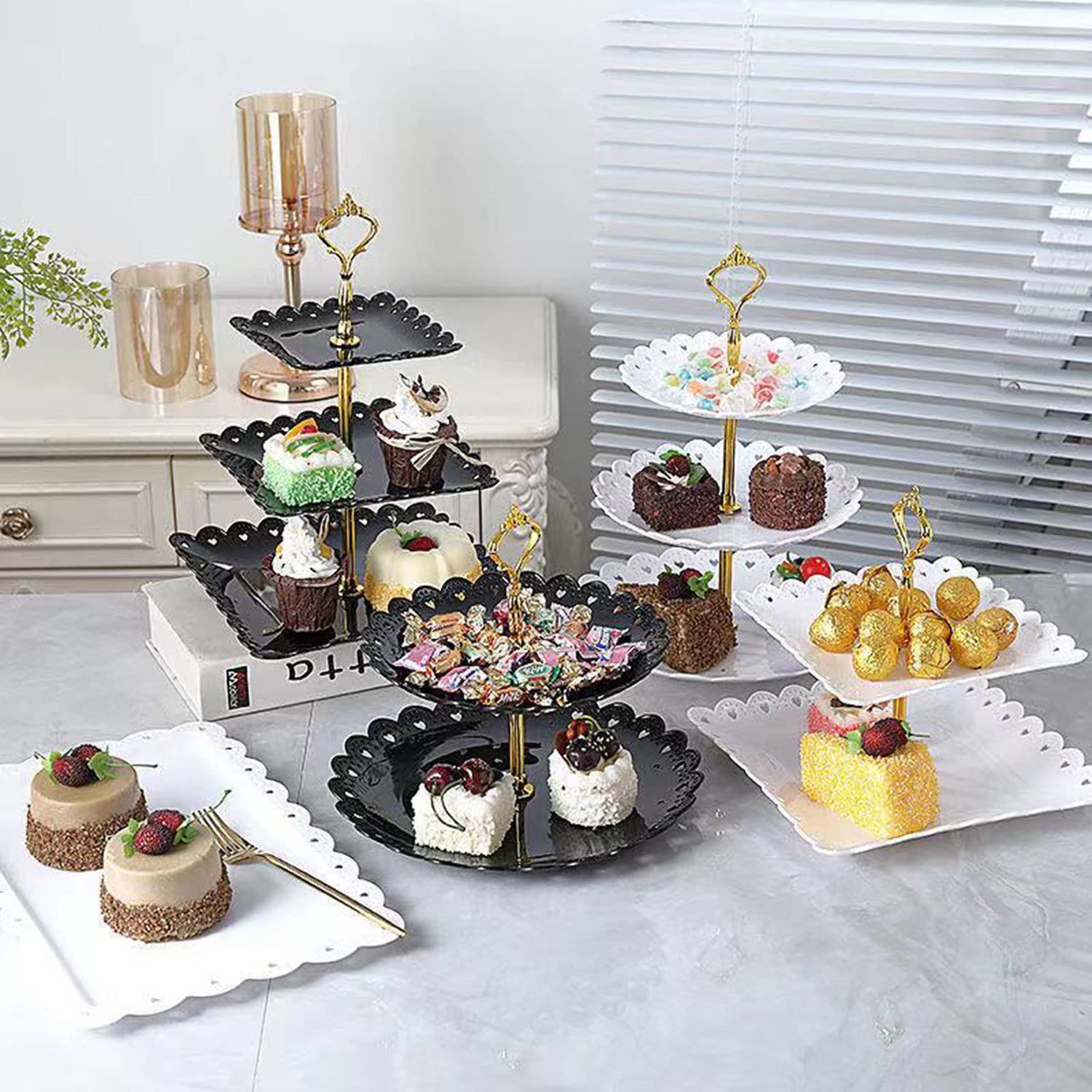 Présentoir à Dessert 3 Niveaux En Bois Style Ferme - Motif Paon, Dimensions 31x25x23 Cm, Pour Buffet, Mariage