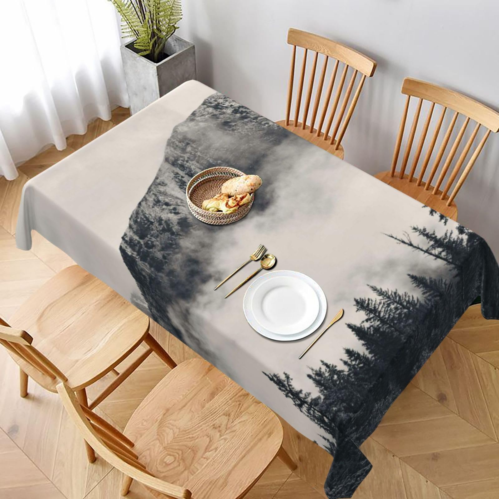 BNVSADC Canadian Smokey Mountain Cliff Printed Rectangle Tablecloth 228x152 CM, Water Resistant Polyester Table Cloth Decorative Fabric Table Covers for Kitchen Dining Table Parties Camping