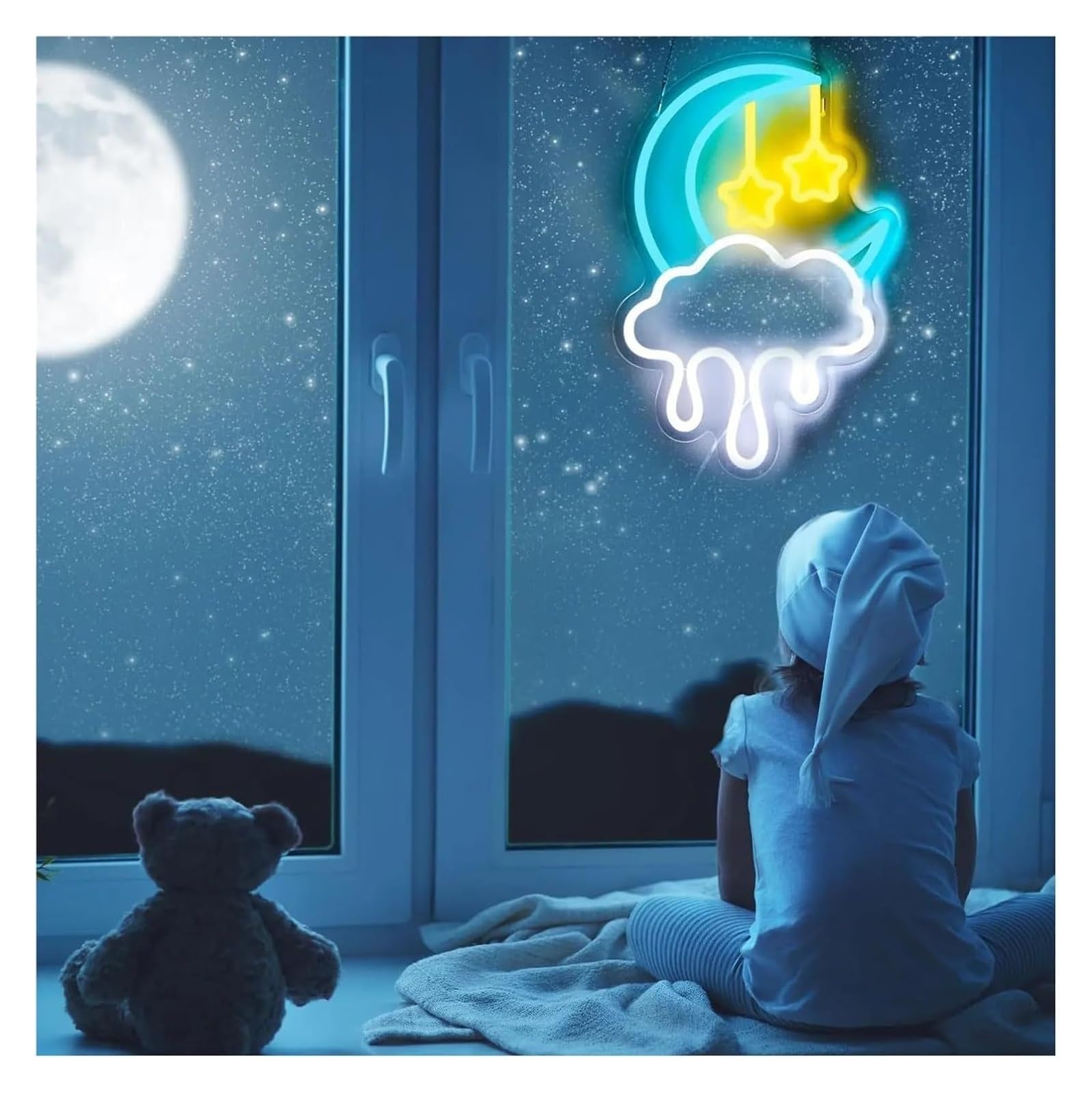 Señal de luz de neón Lámpara de neón ambiental relajante con diseño nube, estrella y para luna, e interruptor regulable