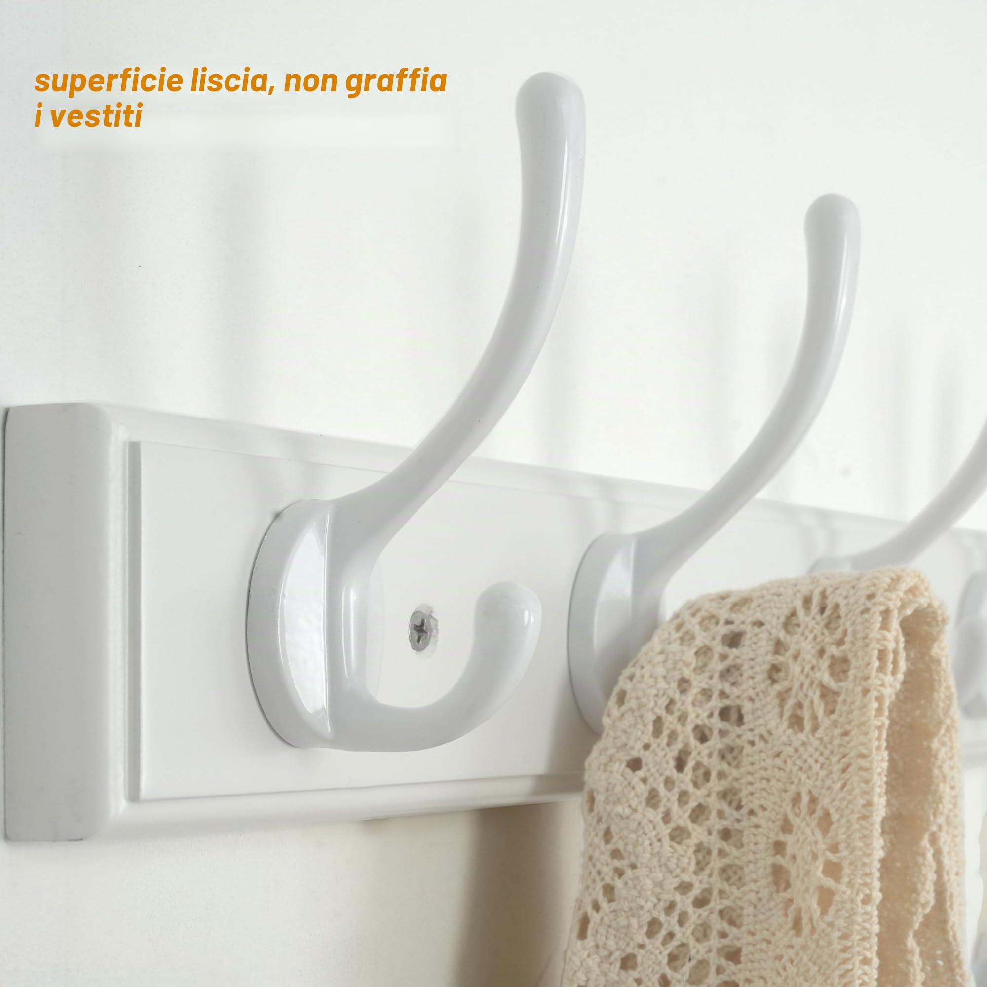 WEBI Appendiabiti da Parete,97cm Lungo Attaccapanni da Muro con 10 Ganci,Appendiabiti da Muro Legno,Appendino da Muro per Cappotto,Giacche,Bianco