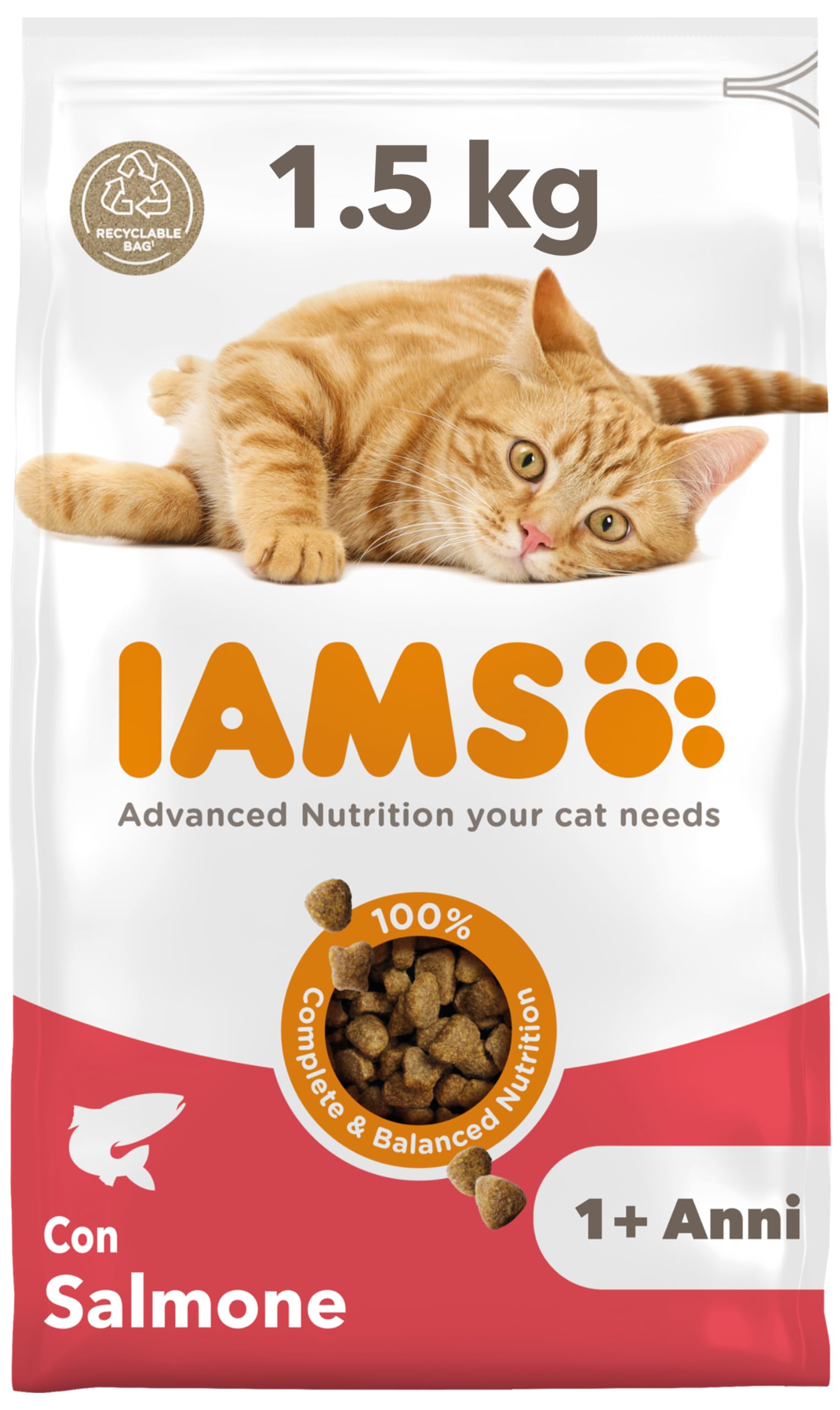 IAMS Cibo secco per gatti con salmone - Cibo secco per gatti da 1-6 anni, 1,5 kg