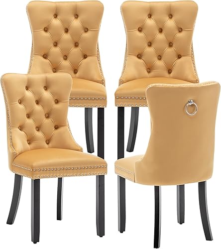 Miniatura 118 de Kiztir Juego de 2 sillas de comedor de terciopelo, sillas de comedor tapizadas con ribete de anillo y respaldo con botón, silla de comedor copetuda