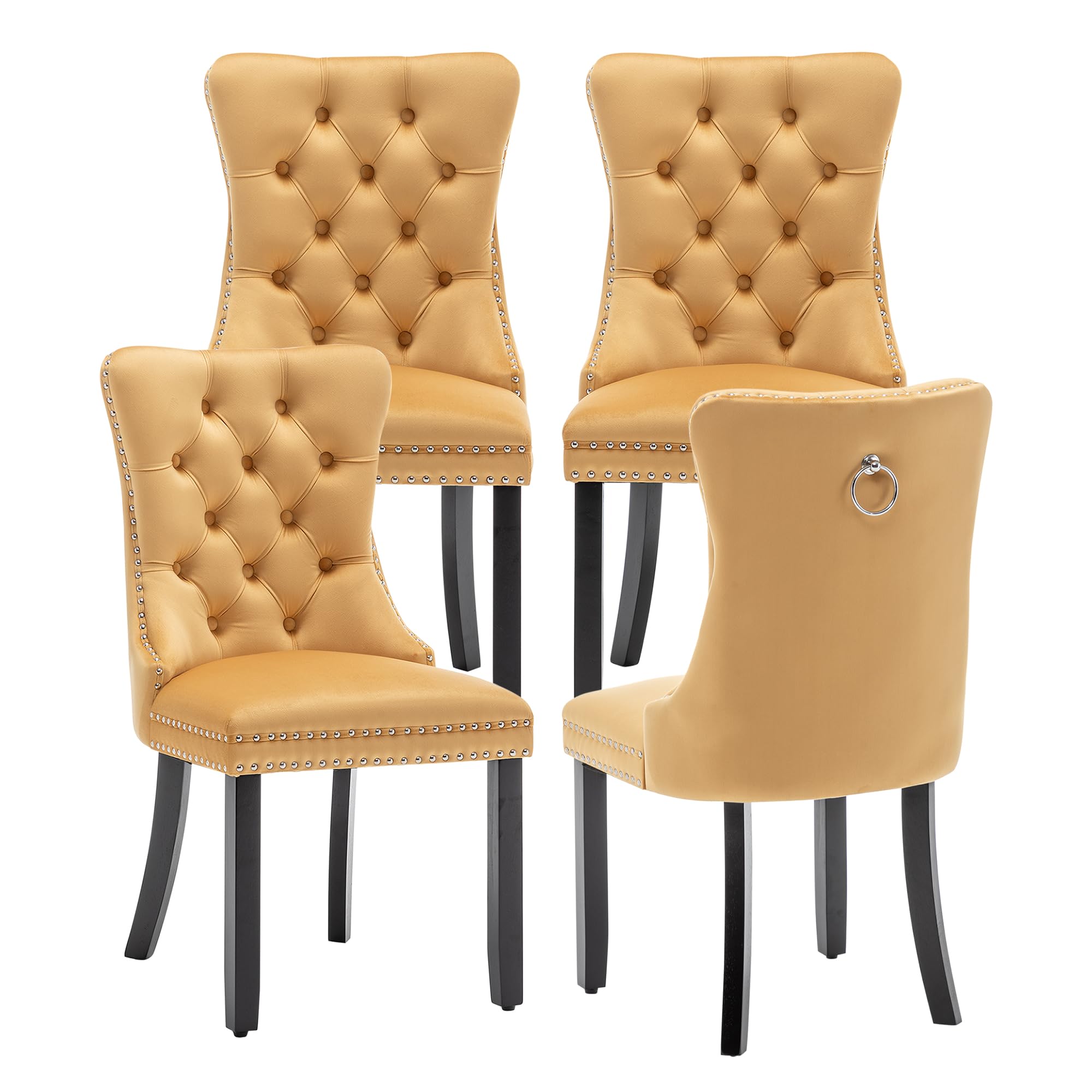 Velvet Dining Chairs, Tufted Kitchen &amp; Dining Room Chairs, Gold, Set of 4