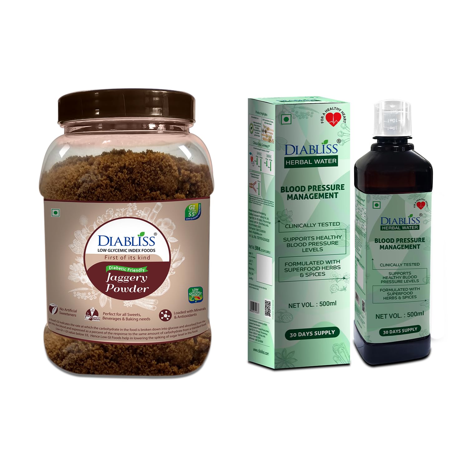 Diabliss Diabetic Friendly Herbal Jaggery Powder - Low Glycemic Index (GI) (JAG-750+Hypertension Water 500ML) (B0CBKCKQKZ) Amazon Price History, Amazon Price Tracker