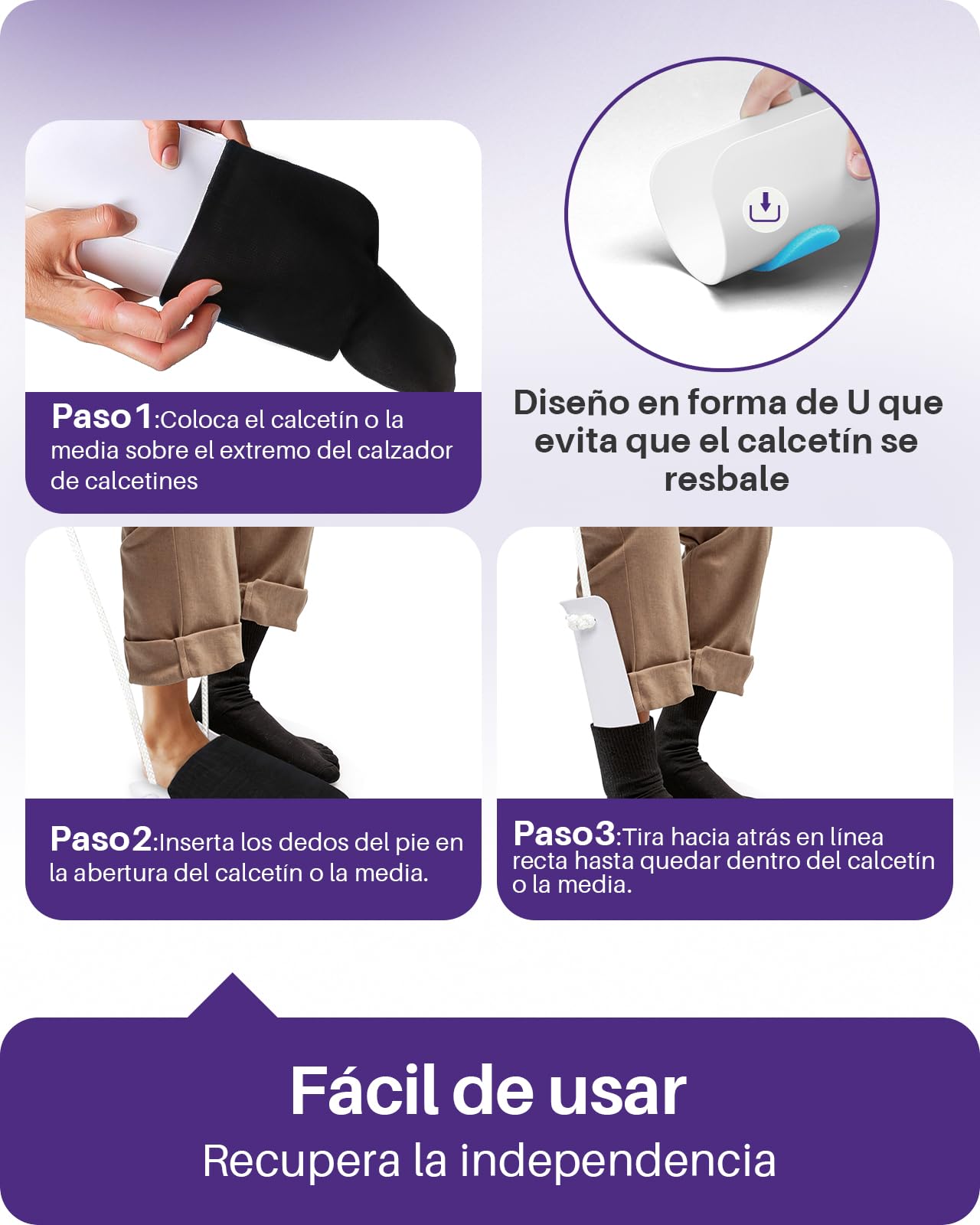 Kekoy Kit Calzador de Calcetines, Herramienta para Poner/Quitar Calcetines, Adaptado a Postoperatorios de Cadera, Personas Mayores, Mujeres Embarazadas y Movilidad Reducida (Azul 10,2 cm)