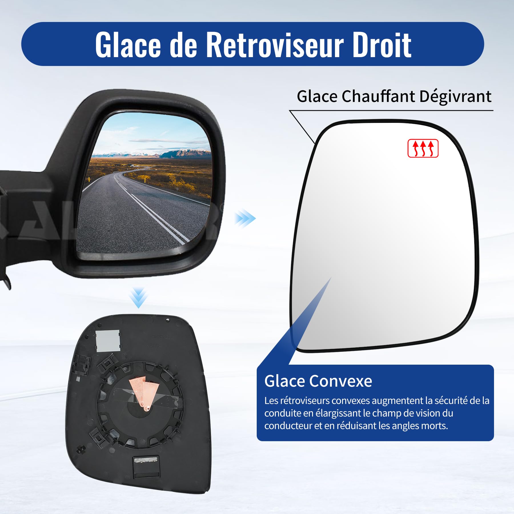 Specchietto Retrovisore Destro Con Vetro Termico E Supporto - Compatibile Con Berlingo, Jumpy, Partner, Vivaro E Tanti Altri - 5