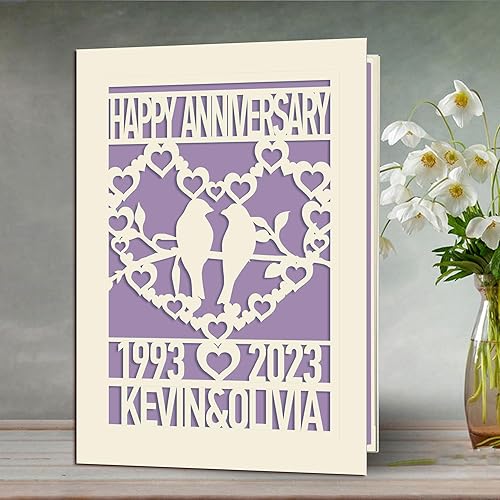 Miniatura 2 de Tarjeta de aniversario personalizada, regalo de boda, tarjetas cortadas de papel con cualquier nombre, fecha para mujeres, hombres, marido, esposa,