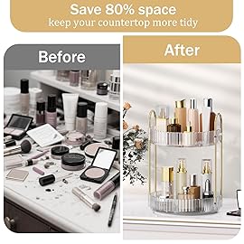 MOKANI 360 Rotating Makeup Organizer for Vanity, 2 Tier Adjustable Perfume Organizer for Dresser, Multi-Function Spinning Cosmetics Skincare Storage for Bedroom, Dresser, Countertop, Clear