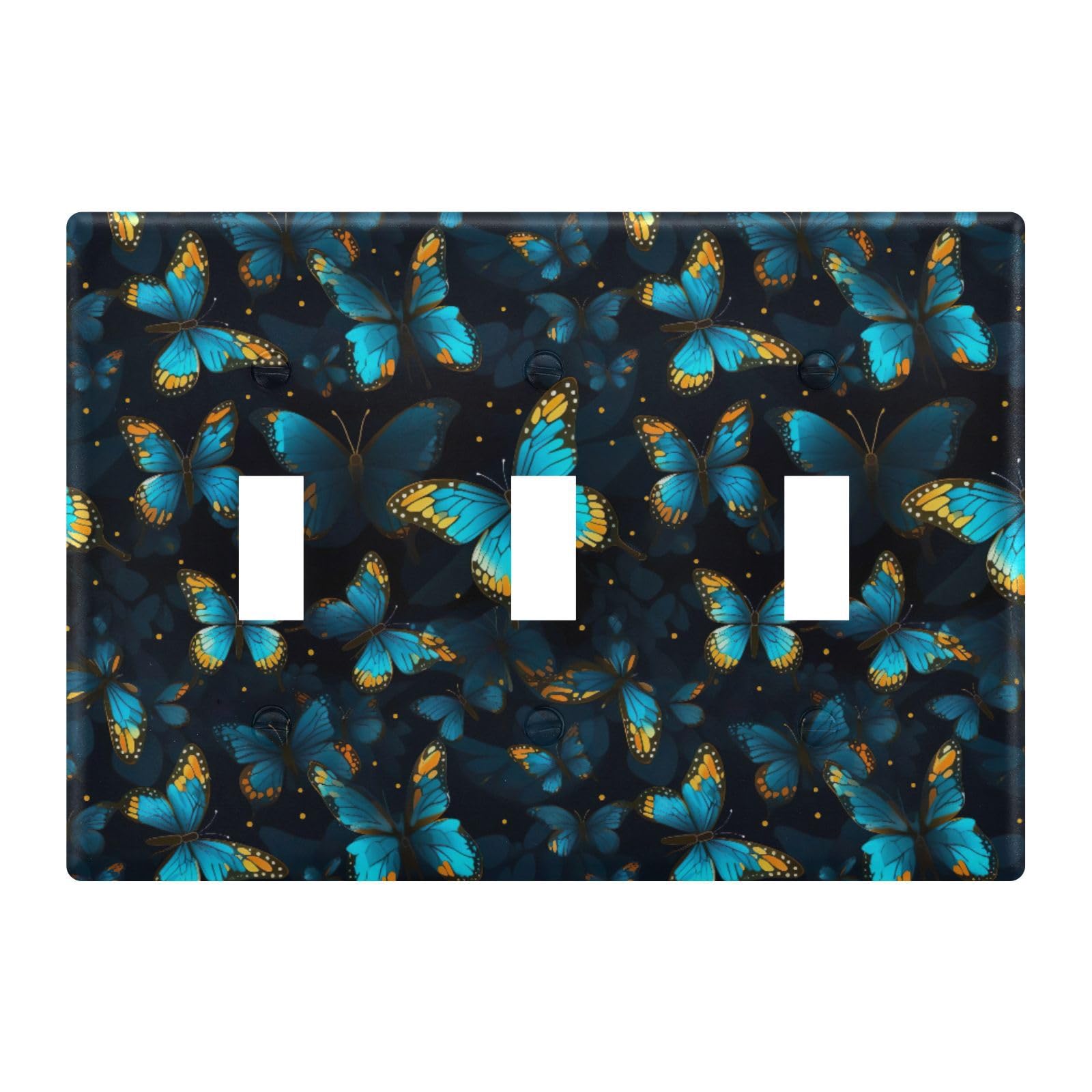 Light Switch Cover Blue Butterfly Wall Plates for Electrical Outlets 3 Gang 202a8888