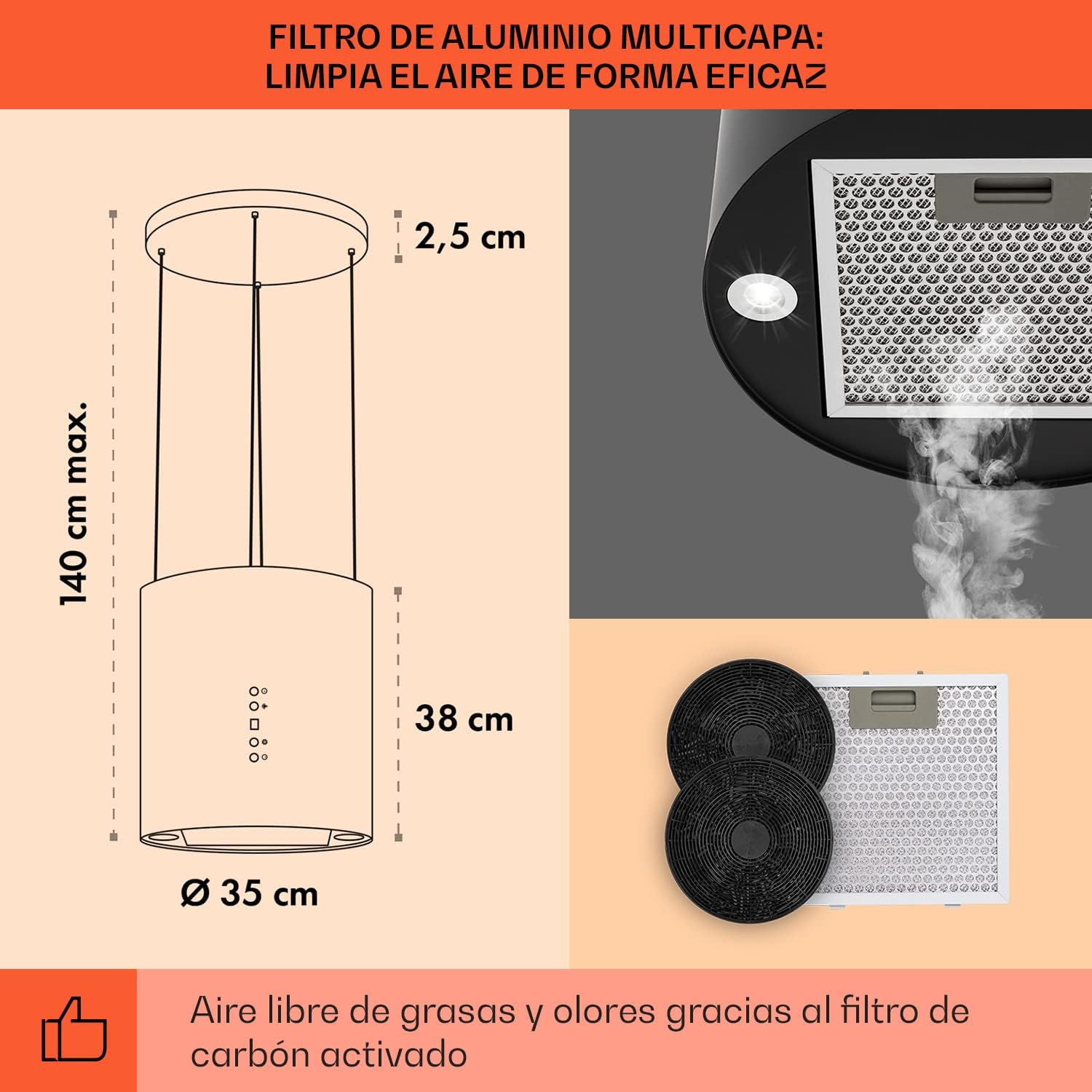 Instalación de campana extractora de isla Klarstein en cocina moderna