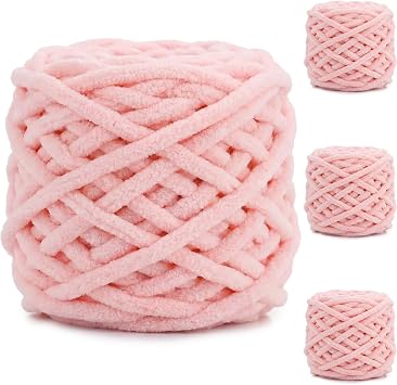 4 Pack Chunky Yarn for Hand Knitting,380g Multiple Colors Chenille Yarn for Knitting & Crochet,Soft Chunky Wool for Blankets,Cushion,Scarves,Pet Beds,Bags,Hats,SweatersLight Pink