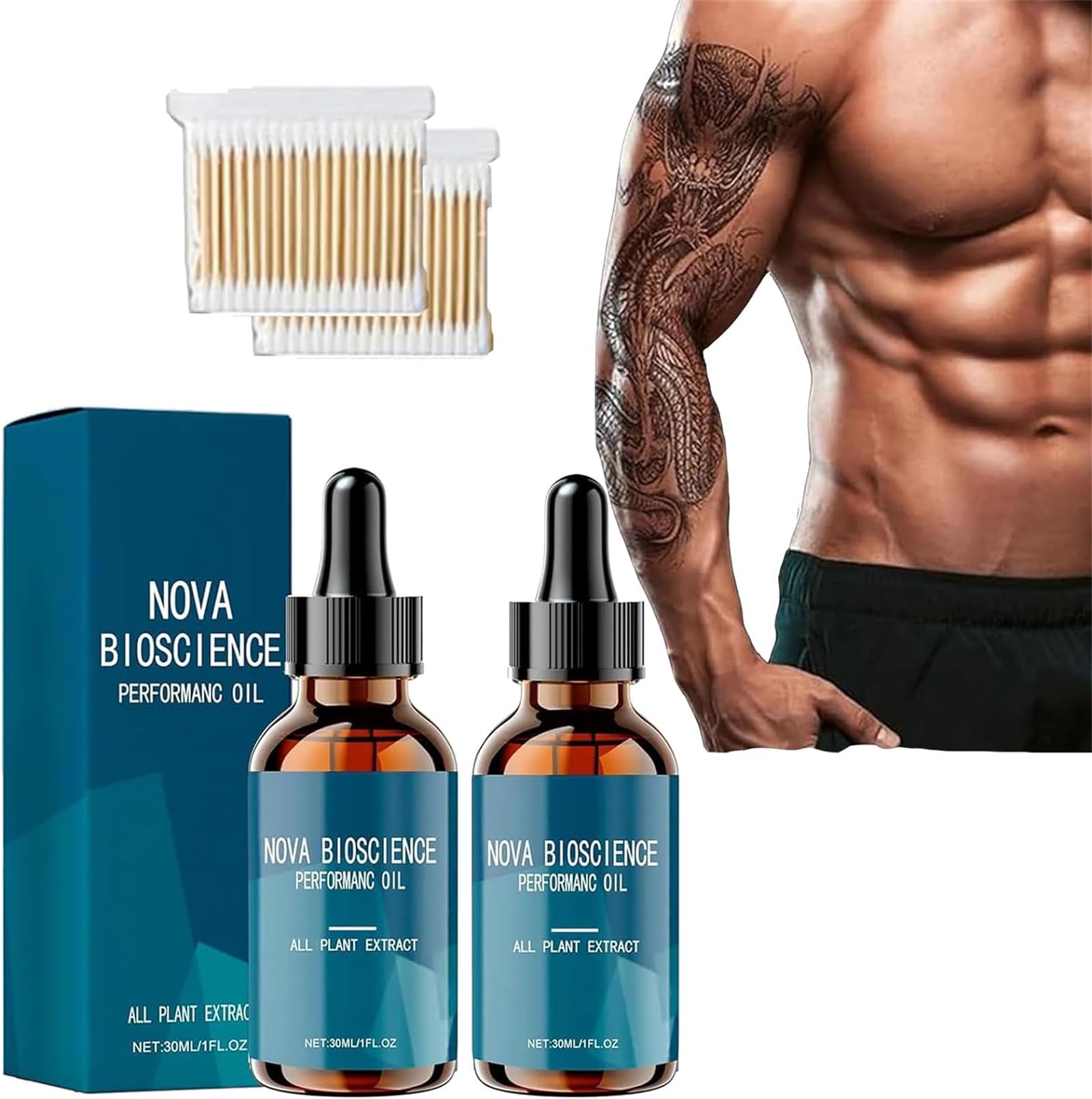 Nova Bioscience Performance Oil for Men, Revitahepa Male Growth Nutrition Drops, Nova Bioscience Complex Men's Drops (2Pcs)