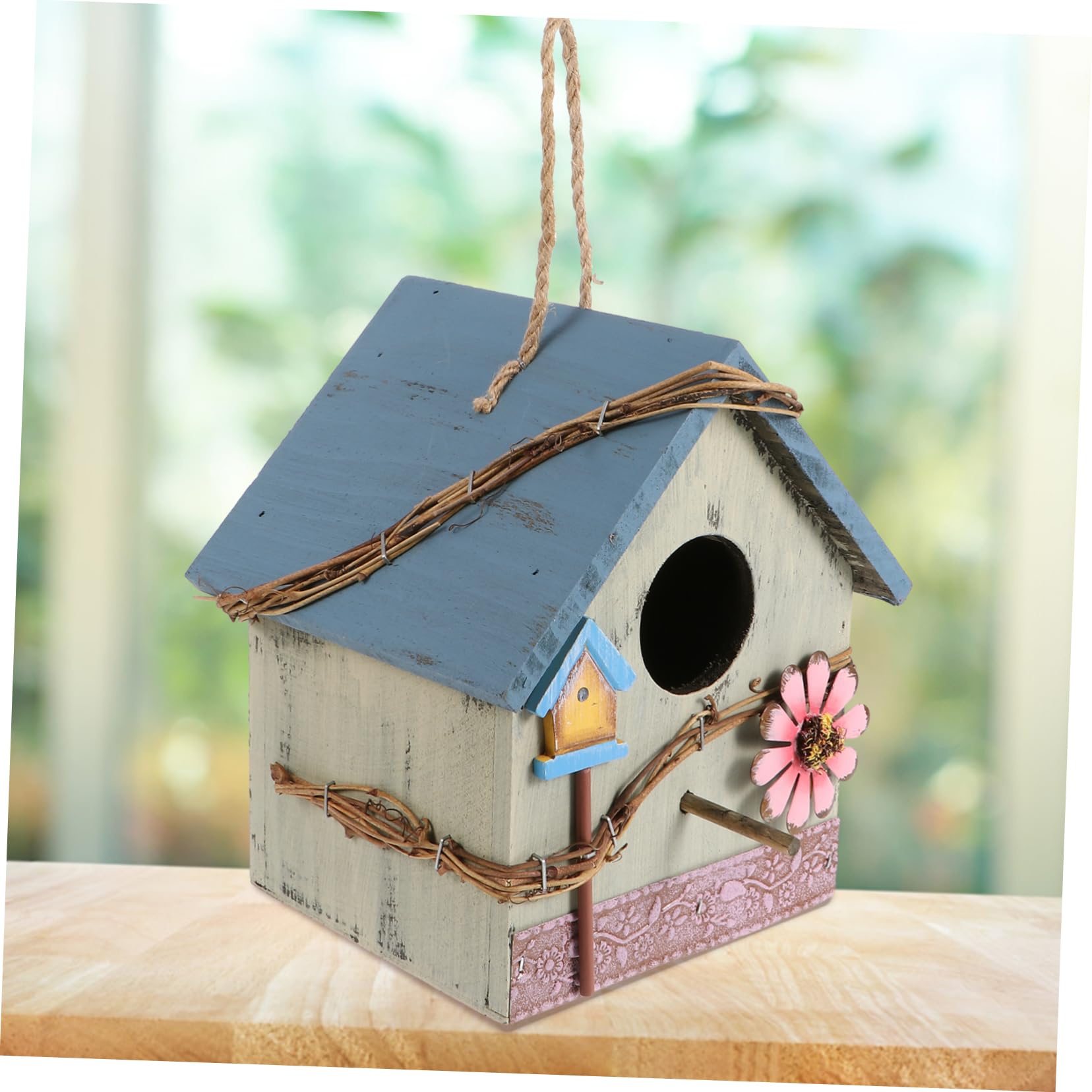 Casa de Pájaros de Madera Colgante para Loros y Aves Silvestres, Adorno Decorativo para Jardín y Terraza, Verde
