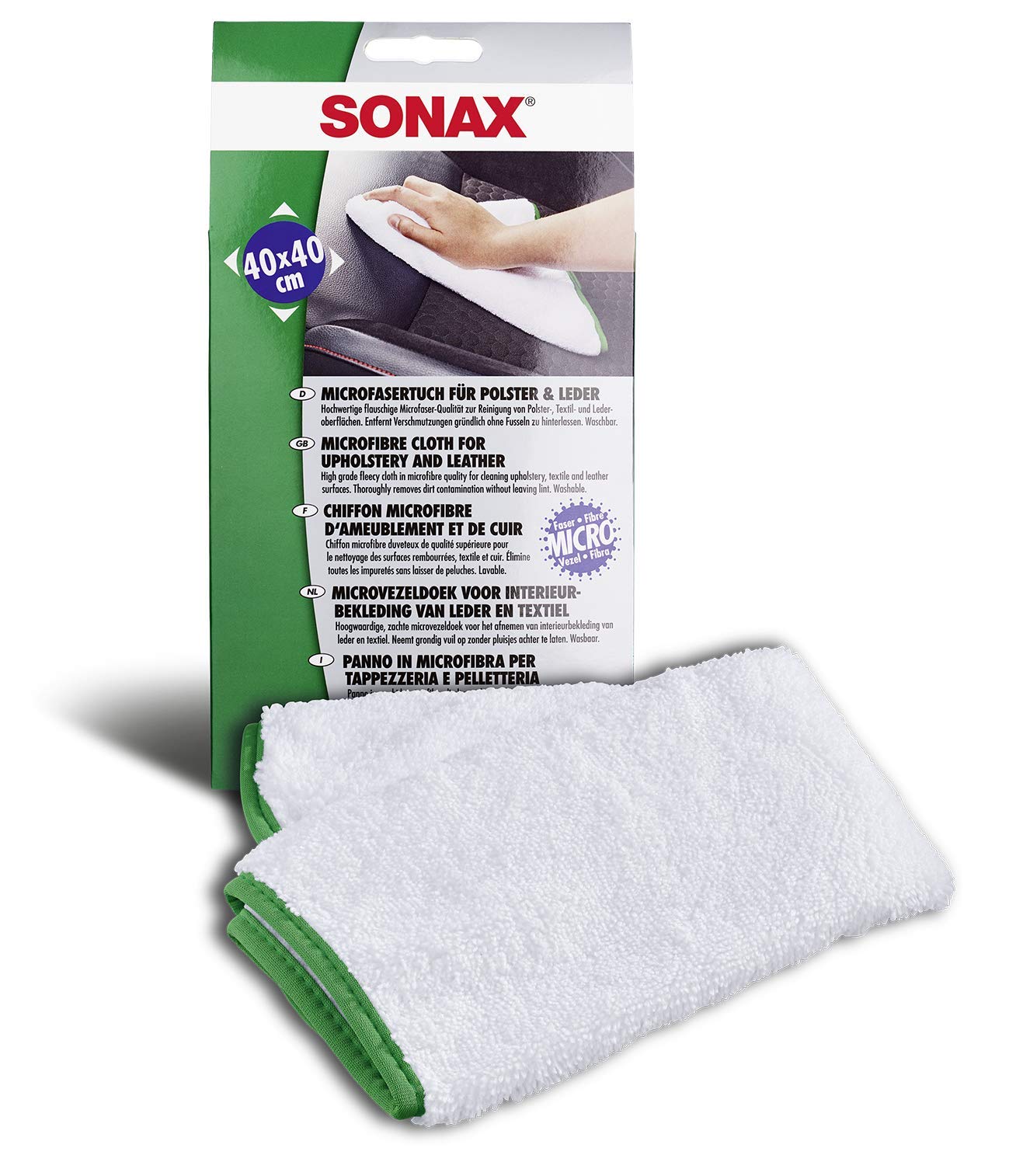 SONAX 291200 balsam do pielęgnacji skóry ml) (500 ml) hydrofobowy środek do pielęgnacji skóry z woskiem pszczelim & Sonax 04168000 Ściereczka z Mikrofibry do Czyszczenia Wnętrza Pojazdu, 40 X 40 cm
