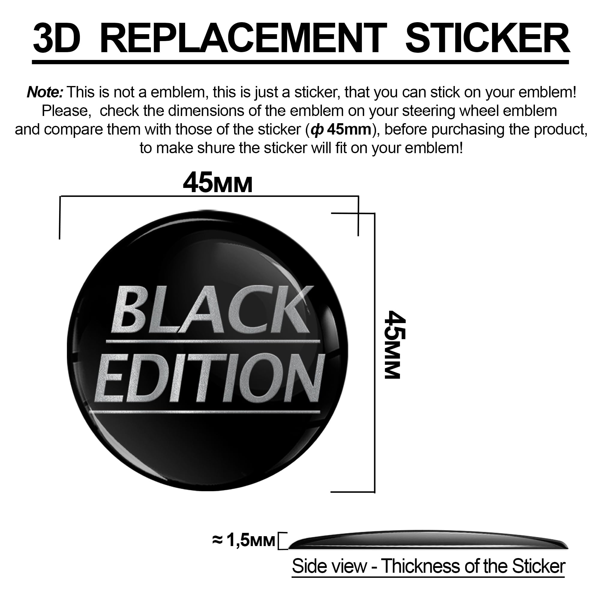 Pegatina De Silicona 3D Para Volante BMW - 45 Mm, Diseño Negro, Protección UV, Compatible Con Emblema 36131181082