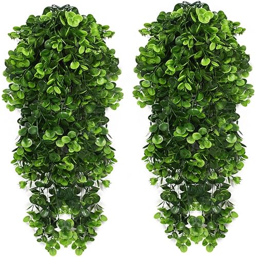 2pcs Artificial Hanging Plants Fake Ivy Vine Fake Eucalyptus Outdoor UV Resistant Plastic Plants for Wall, Wedding Party Decor