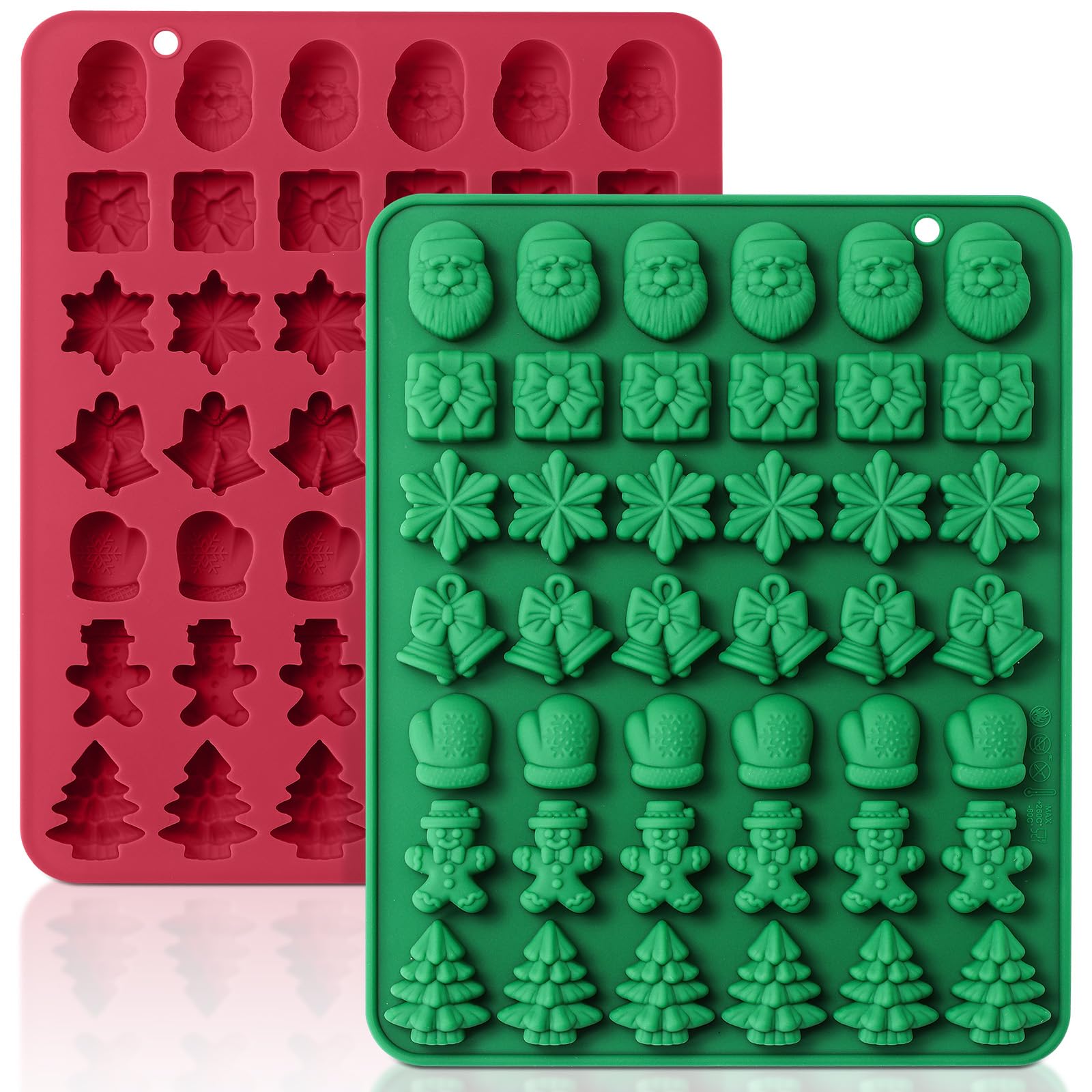 HKNMTT Christmas Silicone Molds for Xmas Candy Chocolate Wax Decor, 84 Cavity 7 Shapes Gummy Mould, Including Santa Gift Box Snowflake Bell Glove Tree Gingerbread Food Grade Holiday Baking DIY Moulds