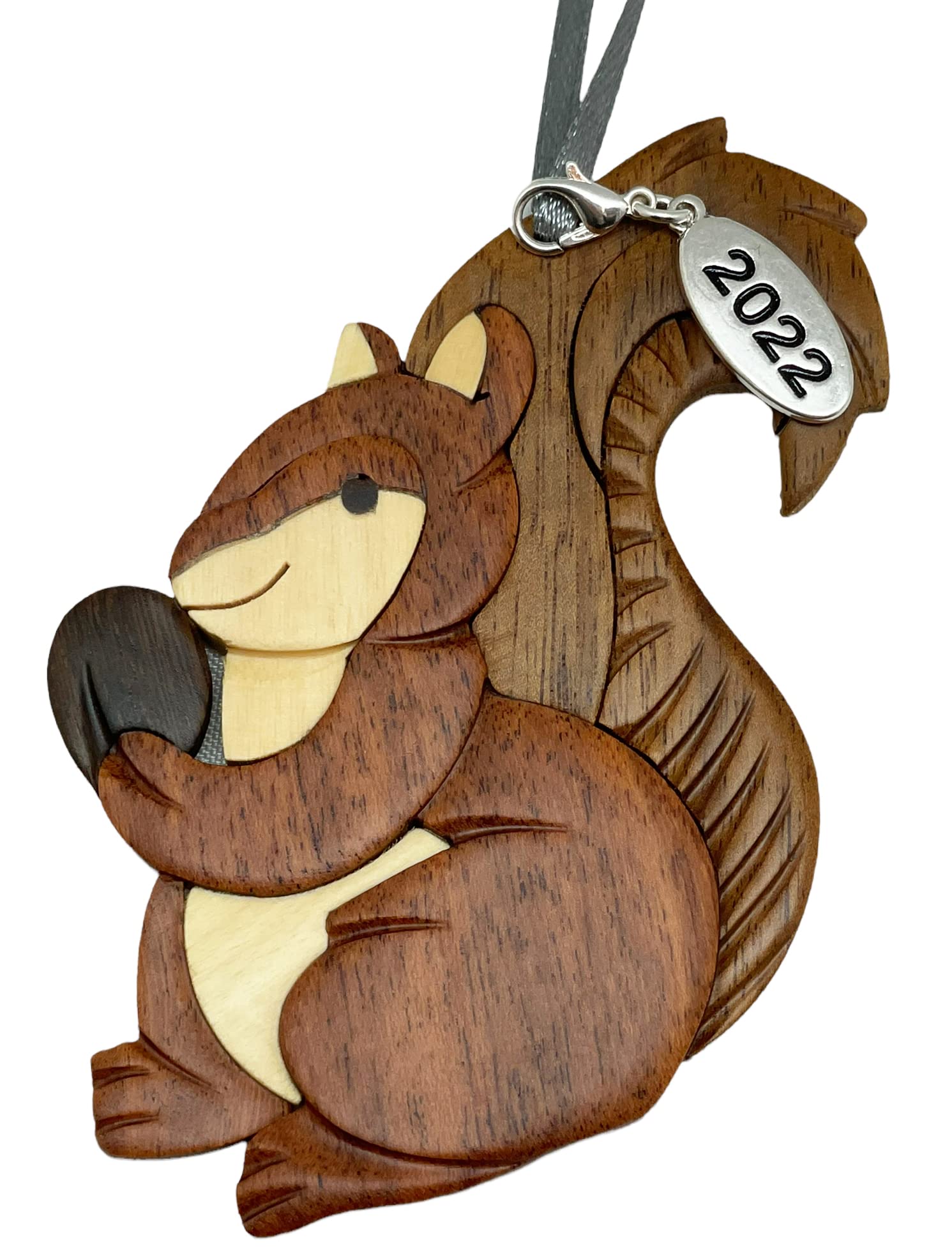 Squirrel Ornament 2025 Two-Tone Wood Christmas Ornament - Handcrafted Wood Intarsia Design - Comes in A Gift Box So It's Ready for Giving