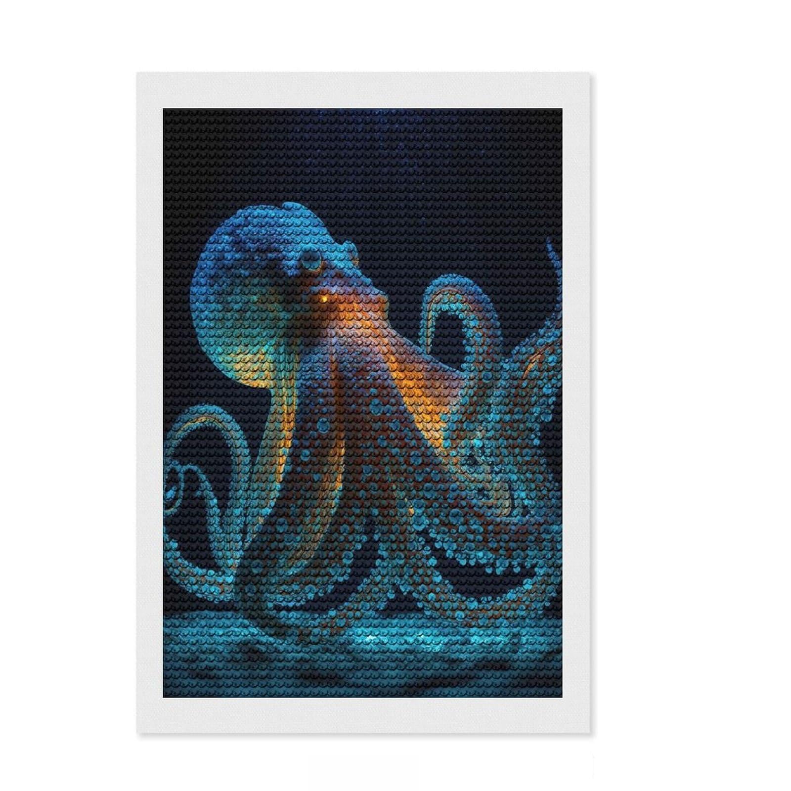 Junmoney Octopus Animal Diamond Art Canvas 8"x12", Neat Printed Canvas, Mindful Craft Activity, Cosy Home Accent, Festive Craft Gift