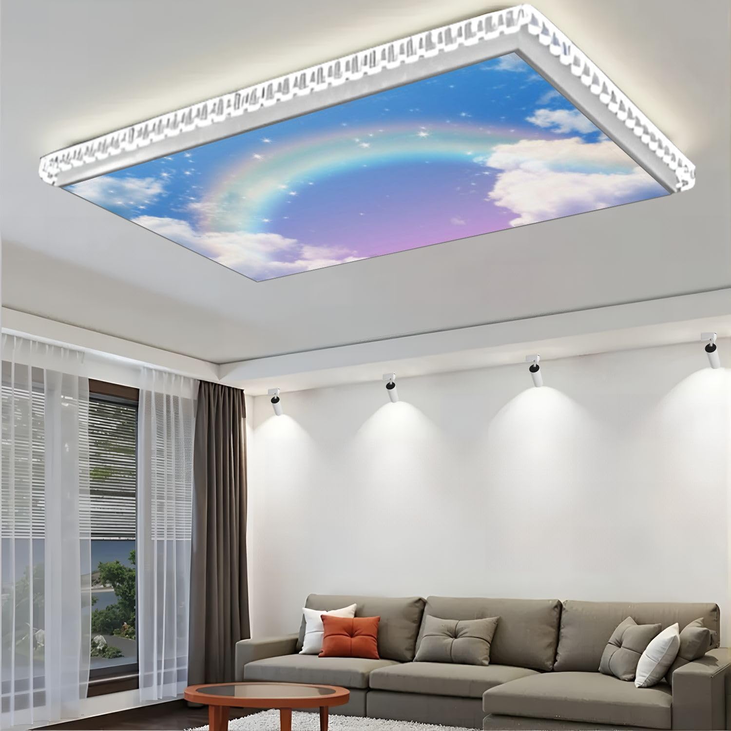Fluorescent Light Covers for Ceiling Lights Rainbow Cloudy Sky Easy to Install Magnetic Light Filter for Classroom Office Hospitals School Home Decor